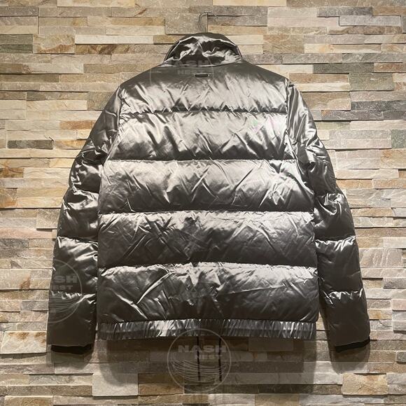 Athleta M Metallic Gray Goose Down Puffer Jacket | 90% Down Warm Silver Coat - Picture 4 of 9